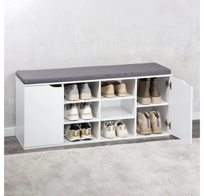 Kesper Kesper Schuhschrank Schuhschrank mit Sitzkissen, 2 Türen, FSC, Weiß, – Produktbild 3 von 5