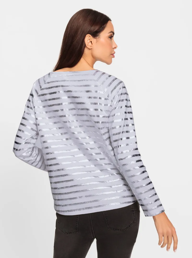 heine Streifenshirt, Weiß-silberfarben-geringelt, – Produktbild 1 von 2