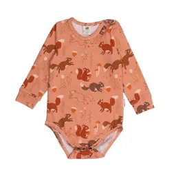 Walkiddy Walkiddy Baby Langarmbody GOTS zertifiziert, Bio-Baumwolle, terracotta, Eichhörnchen-Muster, weich, Druckknöpfe – Produktbild 1 von 1