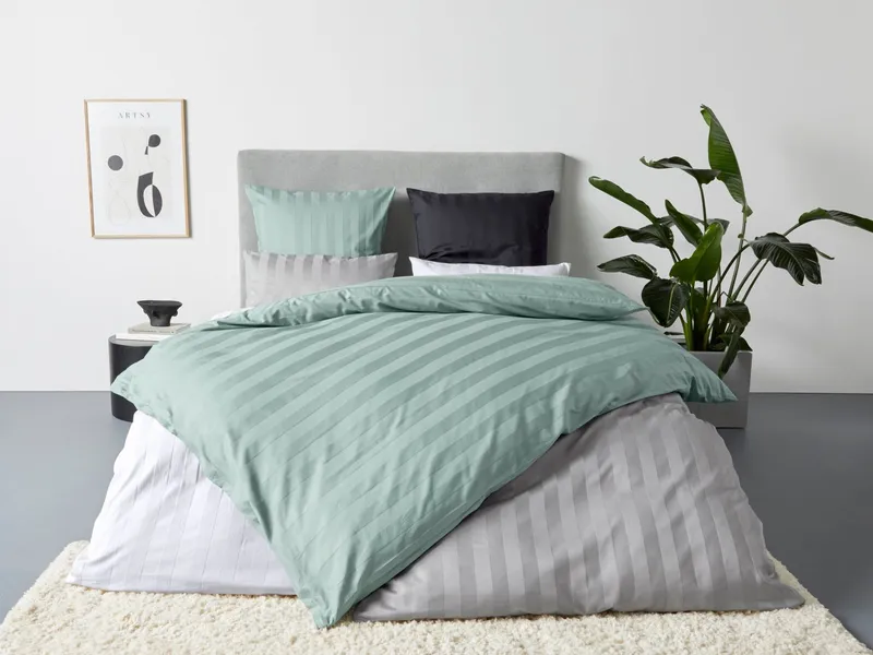 OTTO home Bettwäsche MALIA mit eingewebten Streifen, uni, Mako-Satin, 2 teilig, Bettwäsche aus 100% Baumwolle, Bettwäsche in Mako-Satin-Qualität, Beige, – Produktbild 4 von 4