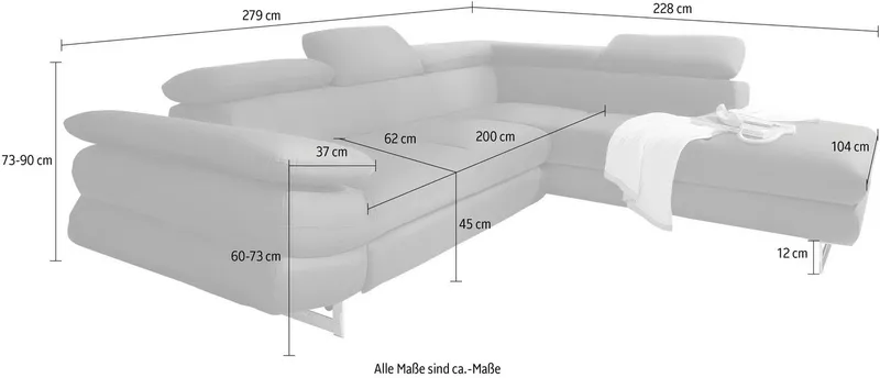 COTTA Ecksofa Solution L-Form, Design Sofa, bequeme Wellenunterfederung, Design Fuß, mit Arm- & Kopfteilverstellung, wahlweise mit Schlaffunktion, Grau|weiß, – Produktbild 4 von 5