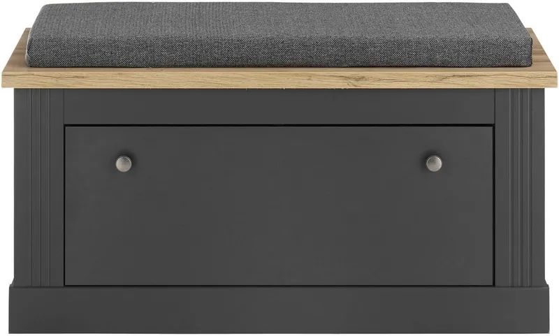 OTTO home Sitzbank Westminster, Schuhbank mit Sitzkissen, Garderobenbank im Landhausstil, Metallgriffe, in 2 Farben erhältlich, Platz für 8 Schuhe, 92 cm breit, Grau, – Produktbild 3 von 5