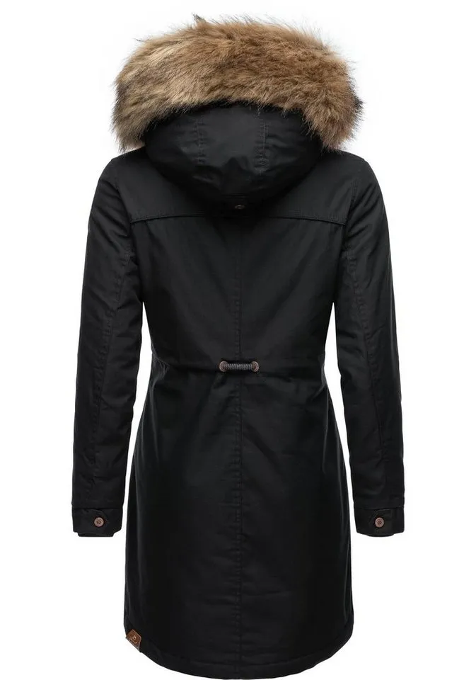 ragwear ragwear Winterjacke Tawny stylischer Winterparka mit großer Kapuze und Kunstfellkragen, Schwarz, – Produktbild 4 von 5