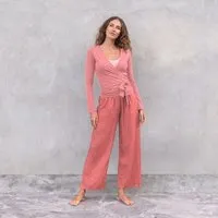 Jaya SKY - Damen - JAYA-UNIQUE - lässige Sommerhose, gerade geschnittene Beine, Drawstrings Dip-Dye Färbung handgemacht in Bali, Blue, – Produktbild 1 von 1
