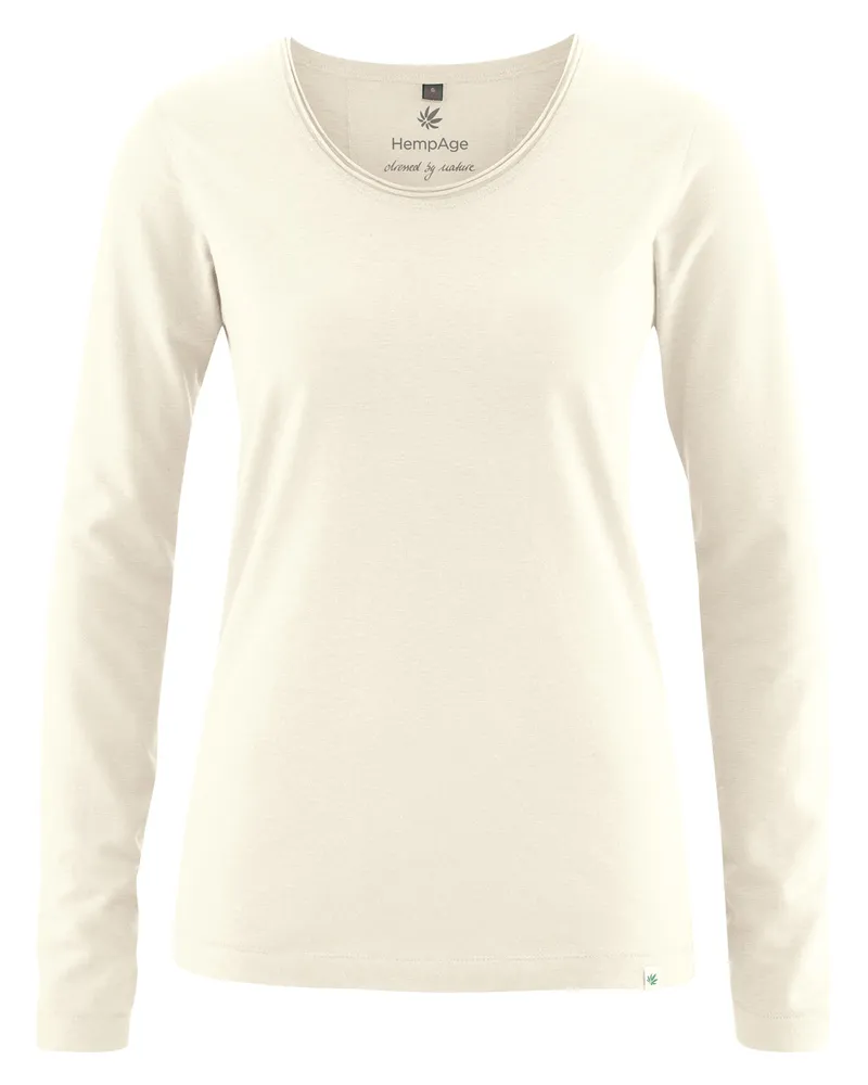 HempAge Hempage Damen vegan Langärmliges T-Shirt Cremefarben, Weiß, – Produktbild 1 von 2