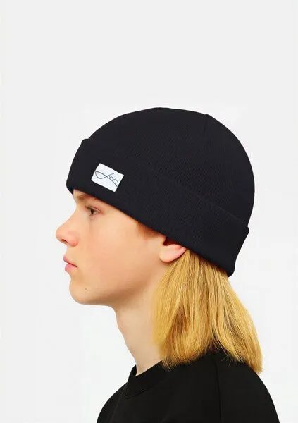 Lou-i Lou-i Kindermütze mit Umschlag Merinowolle Beanie, Schwarz, – Produktbild 1 von 3