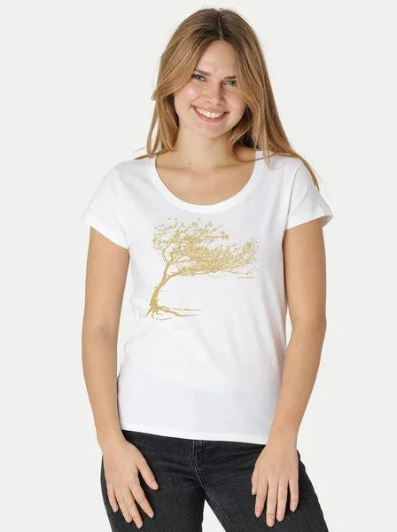 Peaces.bio - handbedruckte Biomode Peaces.bio - handbedruckte Biomode Bio-Damen-Loosefit-T-Shirt Windy Tree, Weiss, – Produktbild 2 von 3
