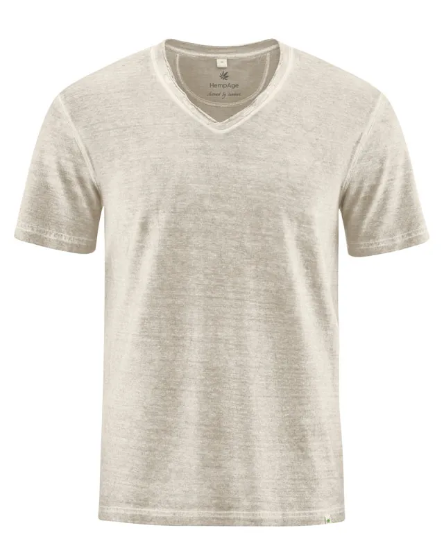HempAge Hempage Herren vegan T-Shirt Mit Hochgekrempeltem V-Ausschnitt Distel Beige, Beige, – Produktbild 2 von 2