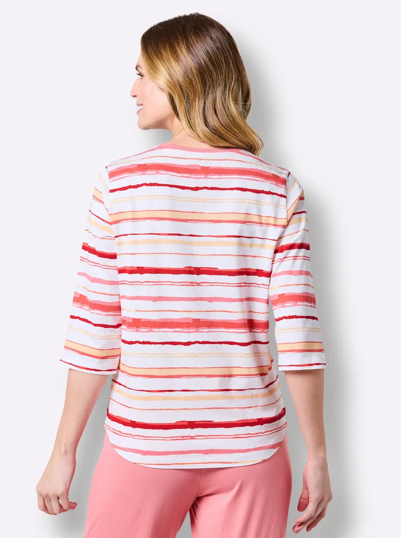 wäschepur Schlafanzugshirt, Flamingo-weiß-gestreift, – Produktbild 2 von 2
