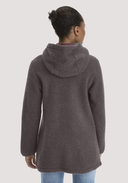 hessnatur hessnatur Wollfleece-Jacke mit Kapuze Regular aus reiner Bio-Merinowolle, Dunkles mauve, – Produktbild 2 von 4