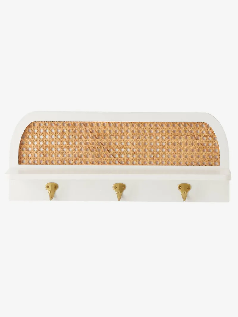 Vertbaudet Wandgarderobe mit Rattan POESIE mit Ablage und 3 Kleiderhaken, Weiß/braun, – Produktbild 3 von 4