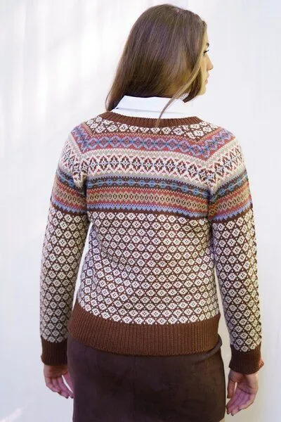 Haus of Namaste Haus of Namaste Fair-Isle-Pullover aus 100 % Lammwolle | Handgefertigter Wollpullover | Fairer und nachhaltiger Himalaya-Pullover in Braun-Creme – Produktbild 3 von 4