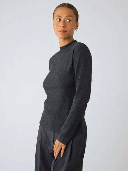 Honest Basics Honest Basics Damen Langarm Shirt mit Stehkragen aus Bio- und recycelter Baumwolle, Basalt, – Produktbild 3 von 4