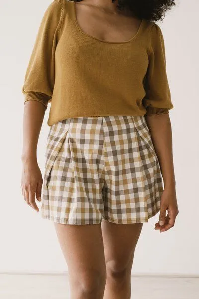 TIRALAHILACHA TIRALAHILACHA Hannia organic cotton shorts vichy, Gelb, – Produktbild 1 von 4