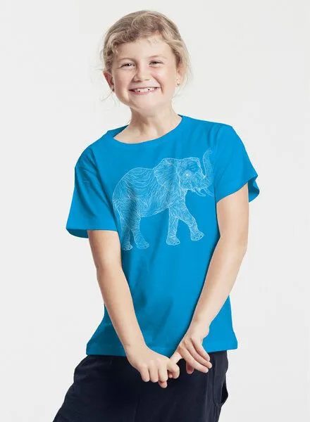 Peaces.bio - handbedruckte Biomode Peaces.bio - handbedruckte Biomode Bio-Kinder T-Shirt "Babyelefant", Türkis, – Produktbild 2 von 3