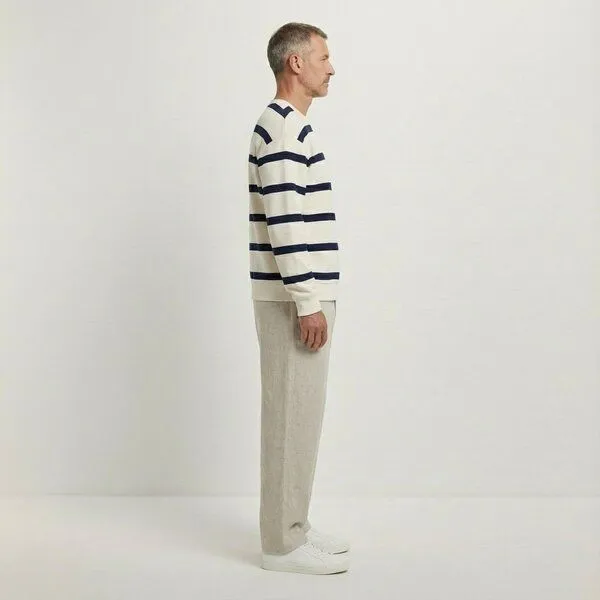 YTWOO YTWOO Basic Unisex-Sweatshirt mit Streifen aus nachhaltiger Baumwolle, Ivory/ navy blue stripes, – Produktbild 4 von 4