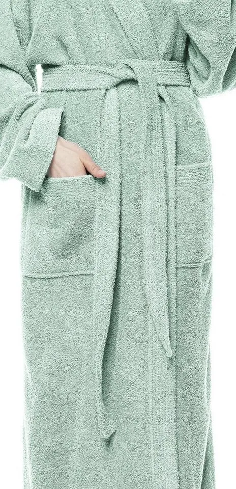 Arus Arus Damenbademantel Pandora, extra lang, mit Kapuze, 100% Baumwolle, für Spa & Zuhause, langform, 100% Baumwolle, Kapuze, Gürtel, mit Kapuze, extra lang, 100% Baumwolle, Grün, – Produktbild 1 von 4