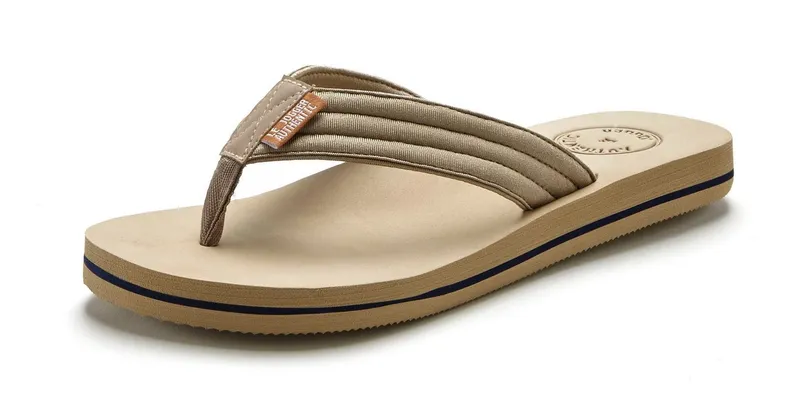 AUTHENTIC LE JOGGER AUTHENTIC LE JOGGER Badelatsche, Flip Flop, Badepantolette, Badeschlappe, Sommerschuhe Badezehentrenner Pantolette, Zehentrenner mit ultraleichter Sohle Unisex VEGAN, Beige, – Produktbild 3 von 5