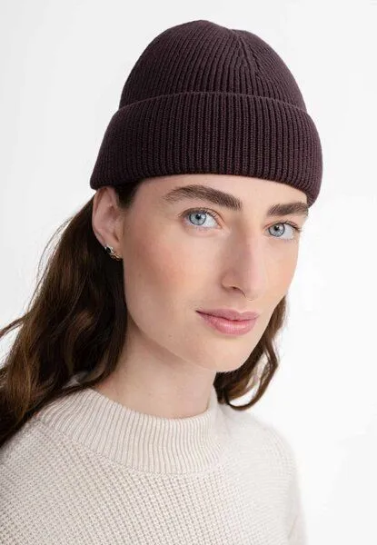 MELA MELA Rippstrick Mütze Style KALI aus 100% Bio-Baumwolle, Dunkelbraun, – Produktbild 3 von 4