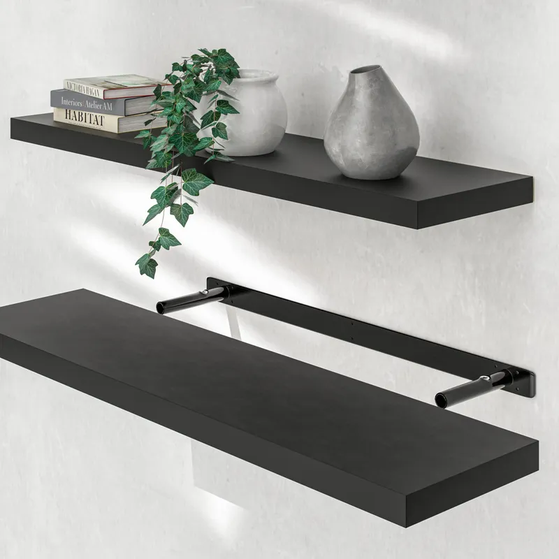 Casaria® Wandregal Schweberegal 90cm Schwarz + Halterung, Schwarz, – Produktbild 2 von 2