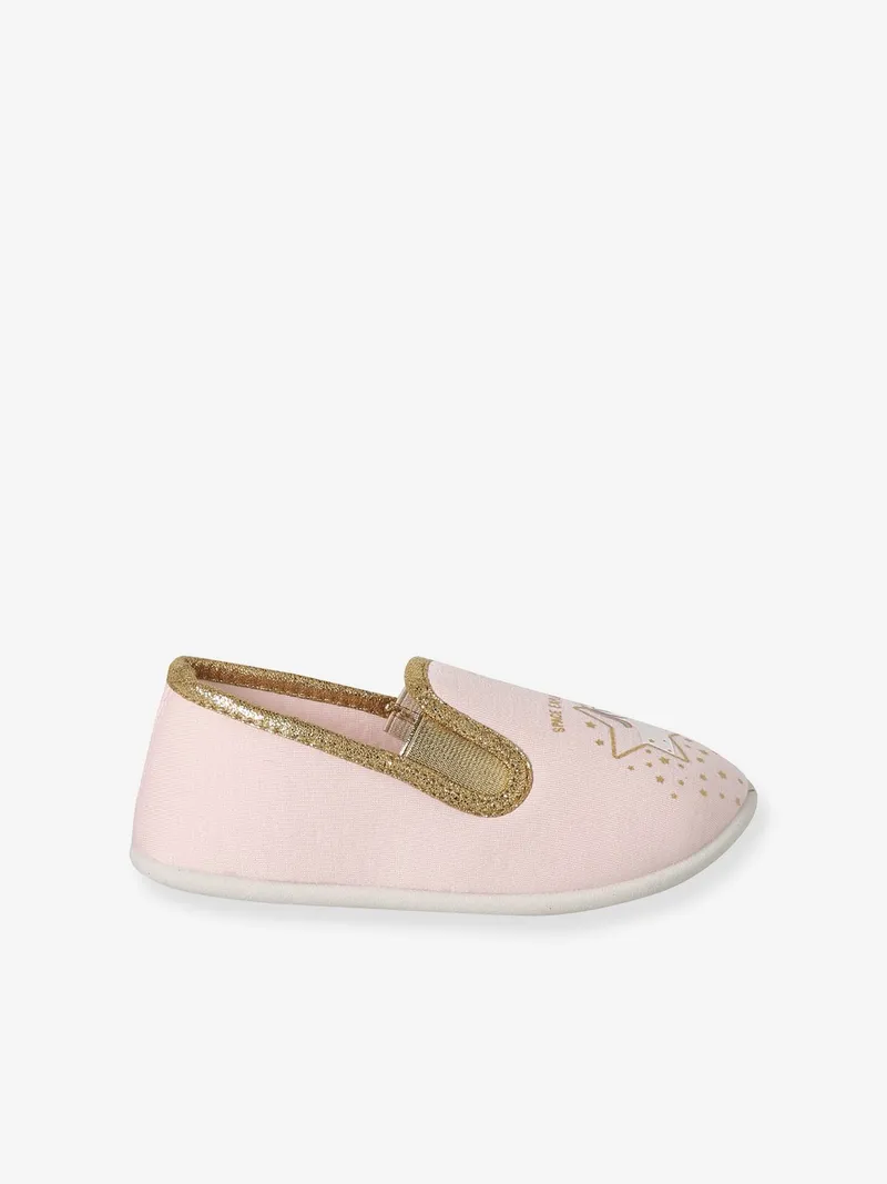 Vertbaudet Stoff-Hausschuhe mit Stern- und Einhorn-Print, Rosa bedruckt, – Produktbild 3 von 4