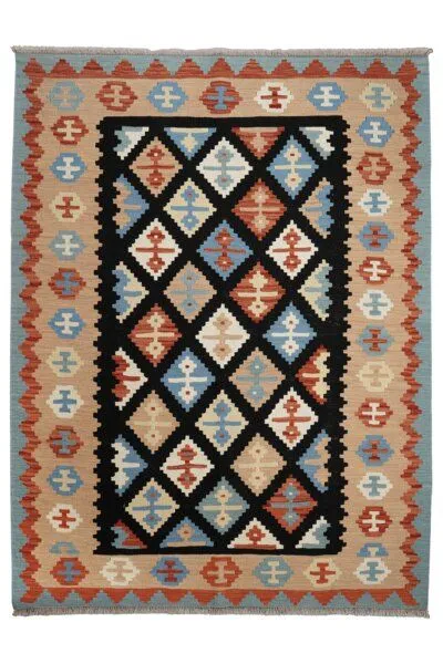 Rugtales Kelim Gashgai Schwarz „Rugtales“ aus Schurwolle, 156x204 cm, Schwarz, – Produktbild 3 von 4