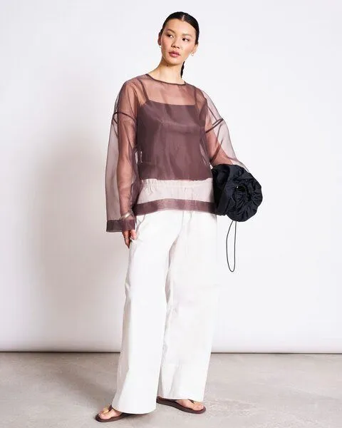 JAN N JUNE JAN N JUNE Organza-Langarmshirt SIMIA, Mud, – Produktbild 1 von 4