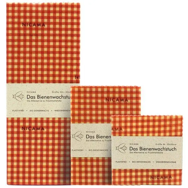 NICAMA NICAMA Bienenwachstücher 3er Set (M + L + XXL), Rot-kariert, – Produktbild 1 von 4