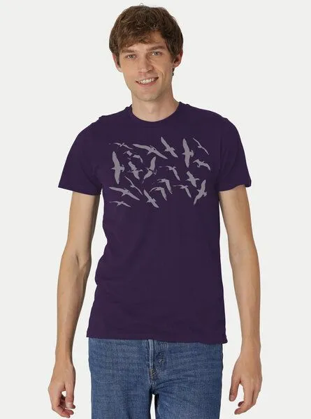 Peaces.bio - handbedruckte Biomode Peaces.bio - handbedruckte Biomode Fit T-Shirt Möwen Herren, Violett, – Produktbild 1 von 2