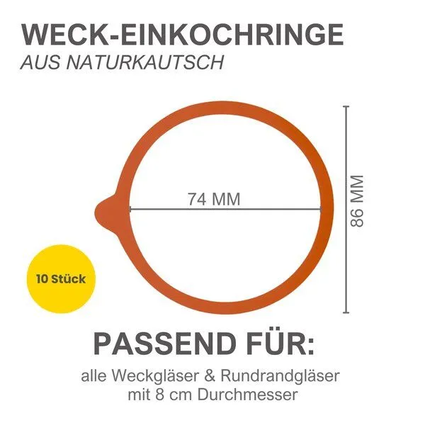 mikken mikken Einmach-Set: 10 Weckringe aus Naturkautschuk & 20 Metallklammern – für Weckgläser Ø 8 cm – Produktbild 2 von 4