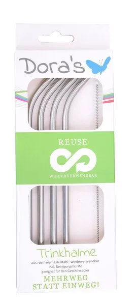 Dora's Dora's Edelstahl-Trinkhalme (4er Set) – Gebogene Form – Inklusive Reinigungsbürste – Rostfrei & Plastikfrei – Produktbild 3 von 4