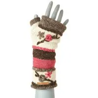 short'n'pietz short'n'pietz Schurwollhandstulpen gestreift mit Blumen bestickt, handgestrickt – Produktbild 1 von 1