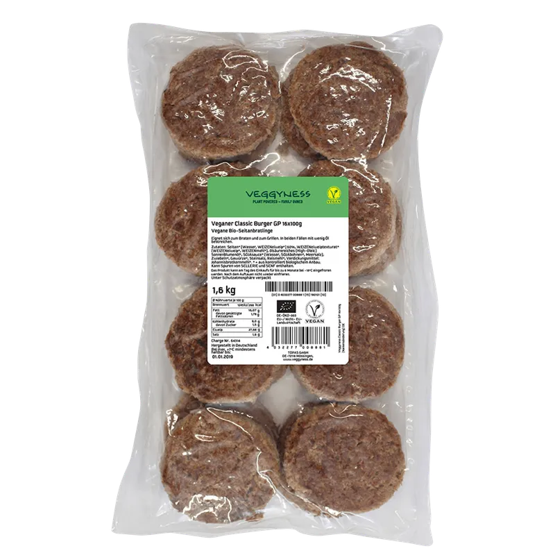 Veggyness Veganer Classic Burger, BIO, 1.6kg – Produktbild 1 von 1