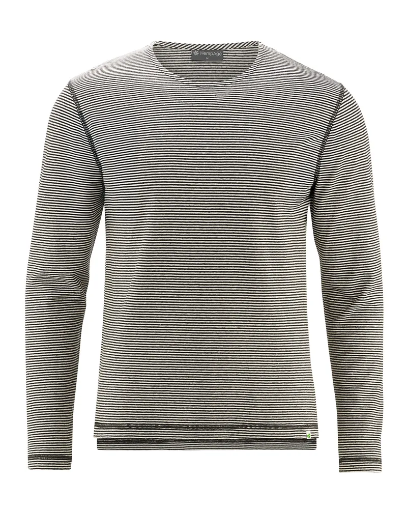 HempAge Hempage Herren vegan Gestreiftes Langarm-Shirt In Naturfarben, Schwarz, – Produktbild 1 von 2