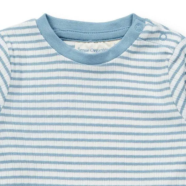 Sense Organics sense-organics Baby Strampler geringelt, Modell TONA, Helles denimblau-weiß geringelt, – Produktbild 3 von 4