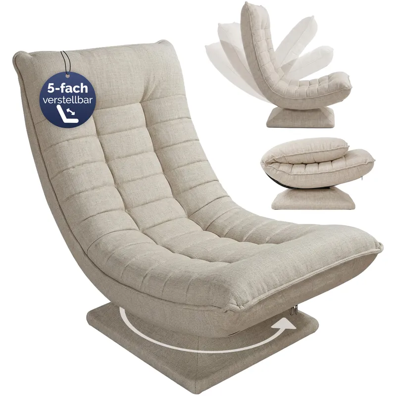 Casaria® Sessel Aberdeen Creme Stoff 5fach verstellbar 360 Grad drehbar klappbar – Produktbild 1 von 2