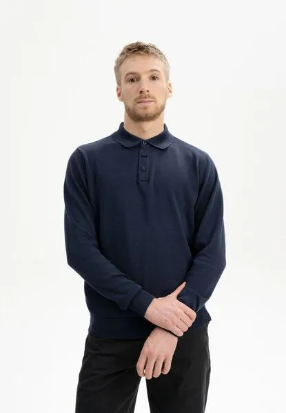 MELA Langarm Strick Poloshirt HARISH | von MELA | Fairtrade & GOTS zertifiziert, Navy, – Produktbild 1 von 4
