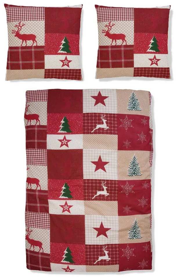 OTTO home Bettwäsche Nicholas, Linon, 2 teilig, Weihnachtsbettwäsche, Winter, in 3 Qualitäten verfügbar, Rot, – Produktbild 2 von 5