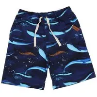 Walkiddy Kinder Shorts GOTS zertifiziert Bio-Baumwolle Dunkelblau Allover-Print „Whaley’s Song“ elastischer Bund – Walkiddy – Produktbild 1 von 1