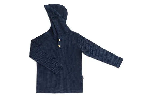 Leela Cotton Baby Kinder Kapuzenshirt Bio-Baumwolle Waffel Strick Langarmshirt 2058 Leela Cotton, Indigo, – Produktbild 2 von 3