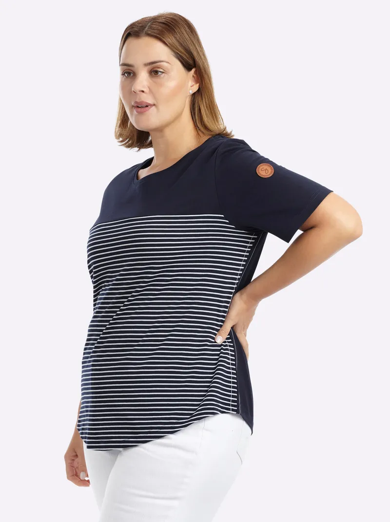 sheego Streifenshirt tiefblau-weiß-geringelt, Tiefblau-weiß-geringelt, – Produktbild 2 von 2
