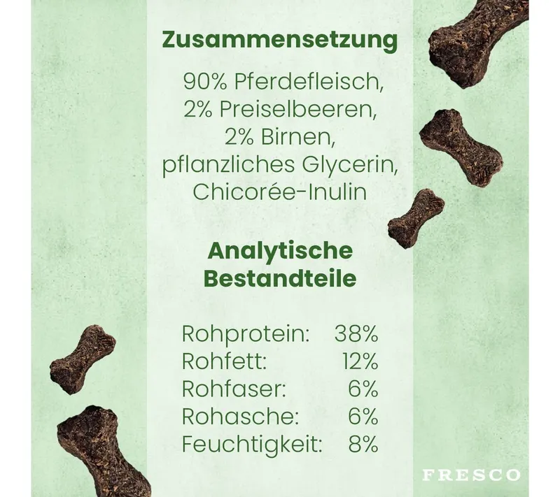 Fresco Dog Martin Rütter Trainingsknöchelchen 1kg, Hunde Leckerli Pferd mit Preiselbeeren & Birne, Snack für: Hunde, hypoallergen, getreidefrei, hoher Fleischanteil – Produktbild 4 von 5