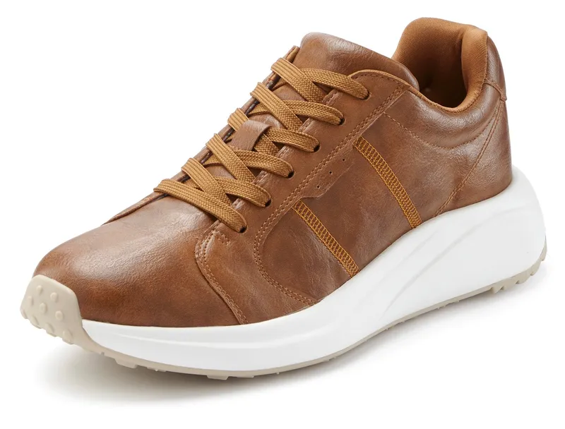 John Devin John Devin Schnürschuh, Freizeitschuh, Halbschuh, Turnschuh, Schnürhalbschuh Sneaker mit modischer Sohle VEGAN, Braun, – Produktbild 1 von 5