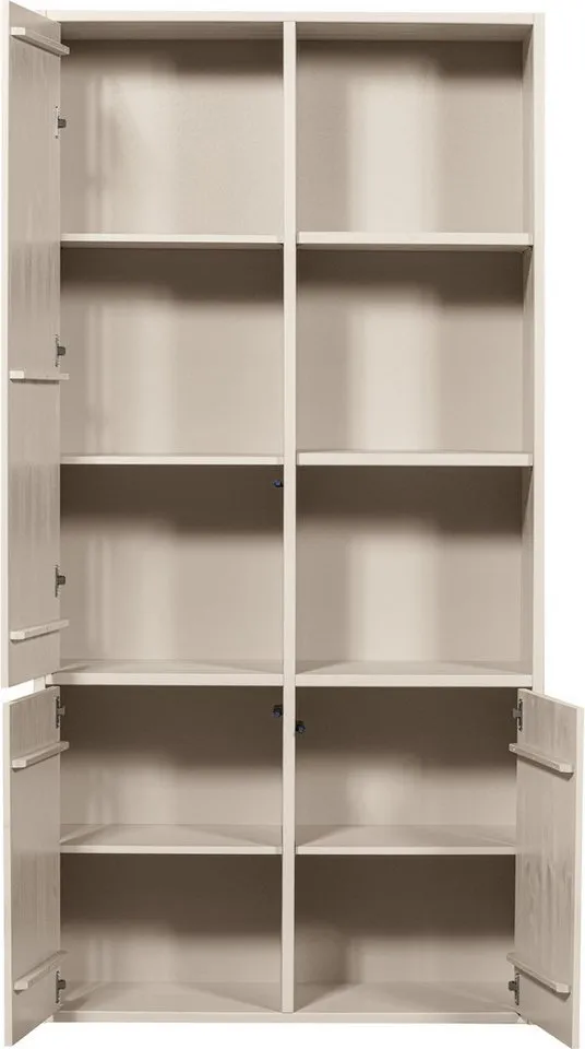 WOOOD Mehrzweckschrank Merel FSC® Massivkiefer und Druckmechanismus B 100 x T 39,5 x H 200 cm Tragkraft 10 kg pro Einlegeboden, einfach zu montierbar, Pfleigleicht, Grau, – Produktbild 4 von 5