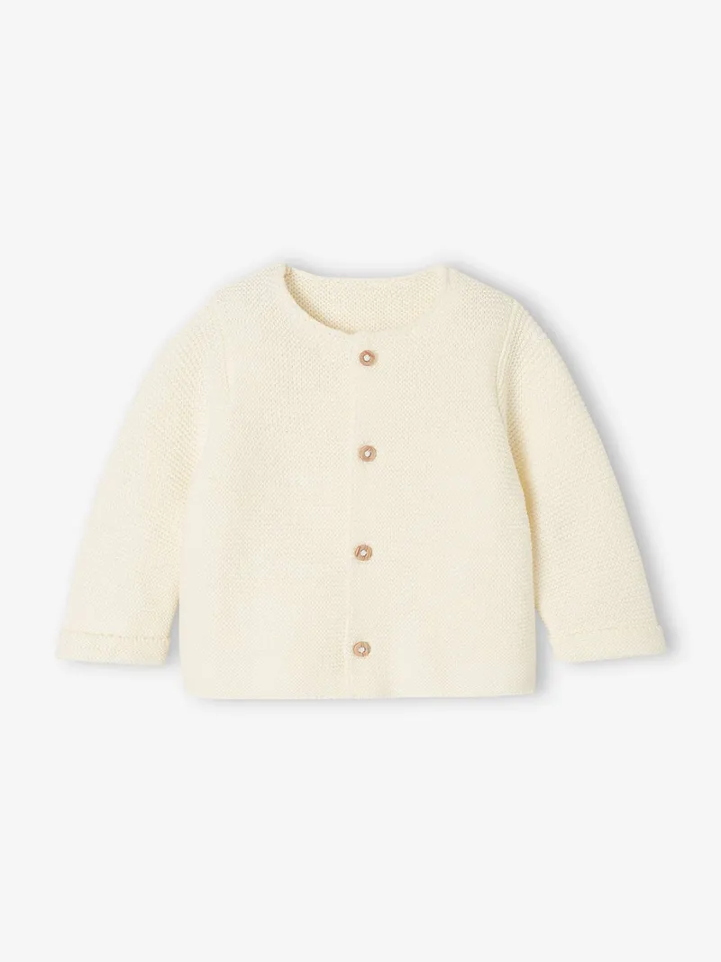 Vertbaudet Baby Strickjacke aus Baumwolle BASIC, Wollweiß, – Produktbild 1 von 3