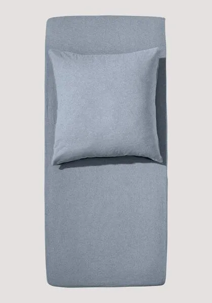 hessnatur hessnatur Biber-Spannbett-Tuch aus reiner Bio-Baumwolle, Stahlblau, – Produktbild 1 von 2