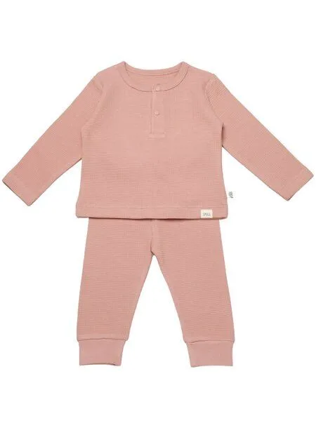 Biorganic Biorganic Waffle Smile Baby Langarmshirt & Hose, Coral, – Produktbild 1 von 4