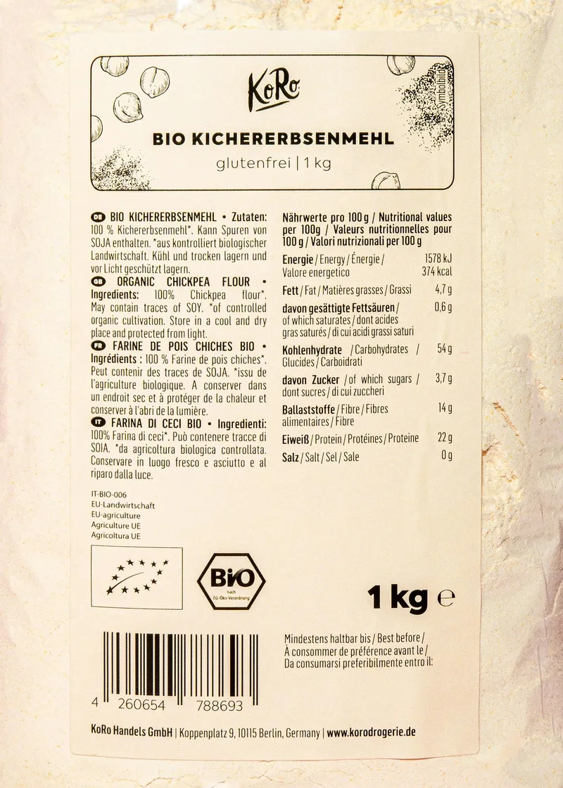 KoRo Bio Kichererbsenmehl 1 kg – Produktbild 3 von 5