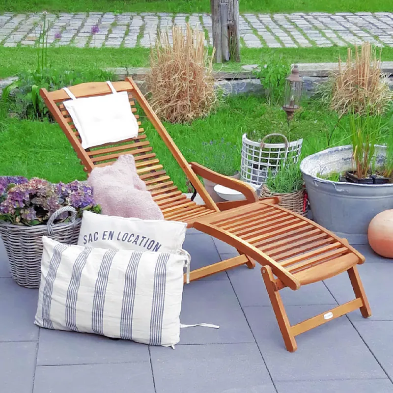 Casaria® Gartenliege Akazienholz inkl Kopfkissen 166x70x70cm, Braun, – Produktbild 1 von 2