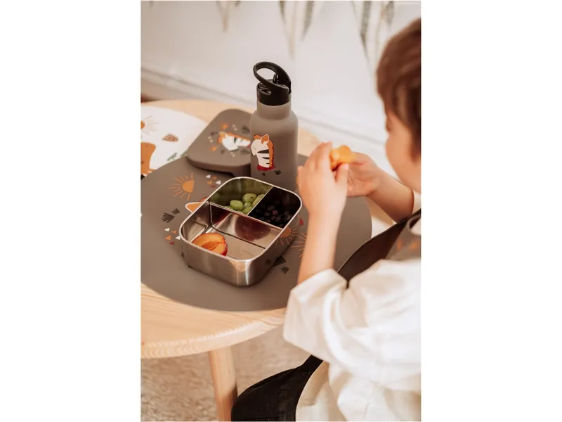Kikadu Kikadu Kinder Edelstahl Brotdose Silikondeckel Zebra Maße 17 x 13 x 5,5 cm Fassungsvermögen 900 ml, Grau, – Produktbild 2 von 2